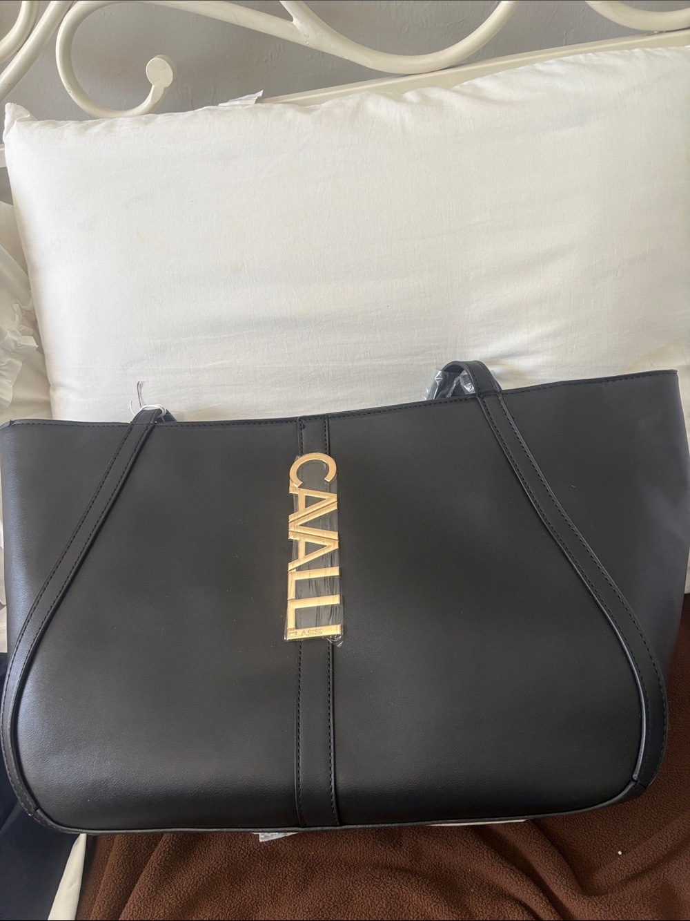 Cavalli Class Black Tote with Gold Cavalli Logo